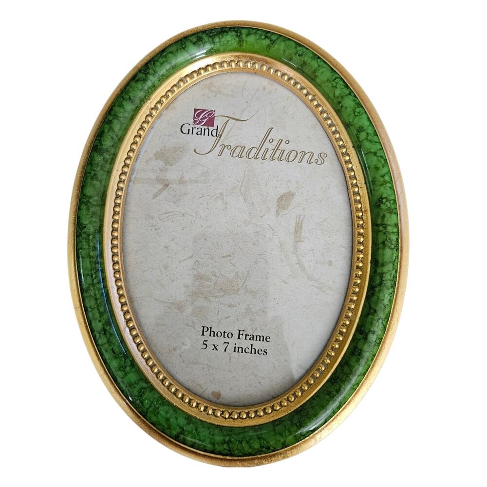 Grand Traditions Oval Green Marble Look Gold Tone Ornate Picture Photo Frame